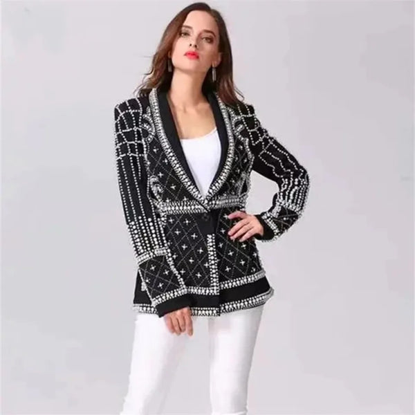 Ultra Luxe Pearl Beaded Black Blazer