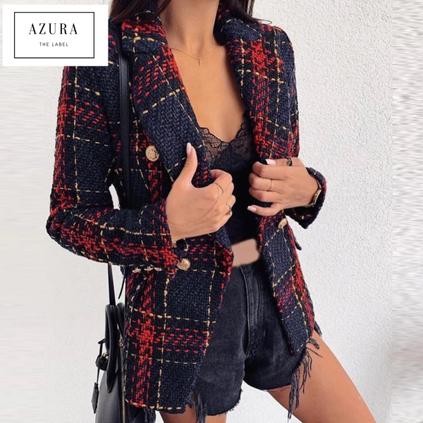 Red and Navy Tweed Coco Blazer