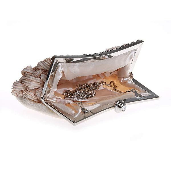 Woven Satin Evening Clutch Bag With Crystal Decoration