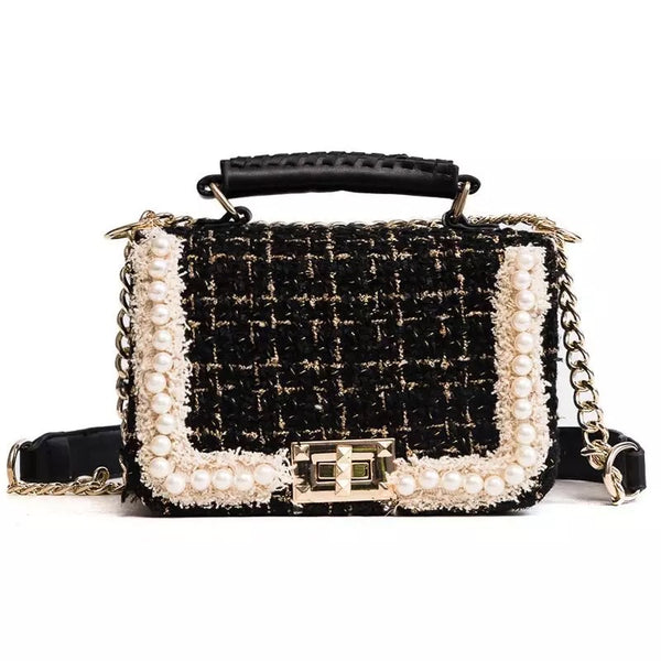 Tweed Pearl Shoulder Flap Bag