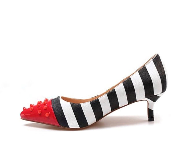 Nautical Stripe Studded Pointed Toe Shoes