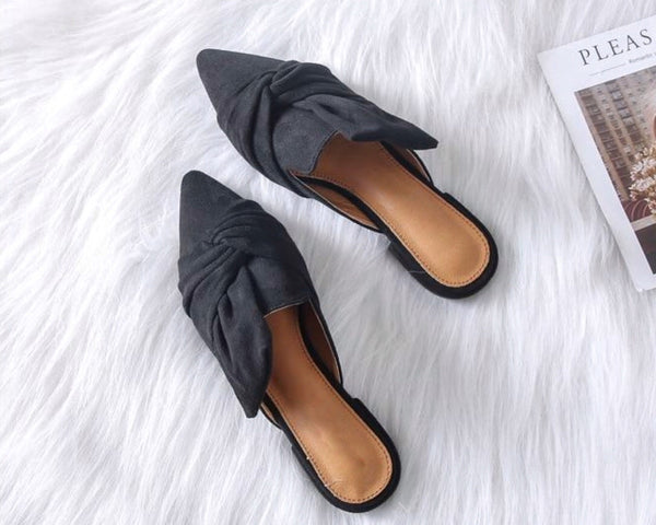 Big Knot Bow Pointed Toe Slip on Mule Shoes