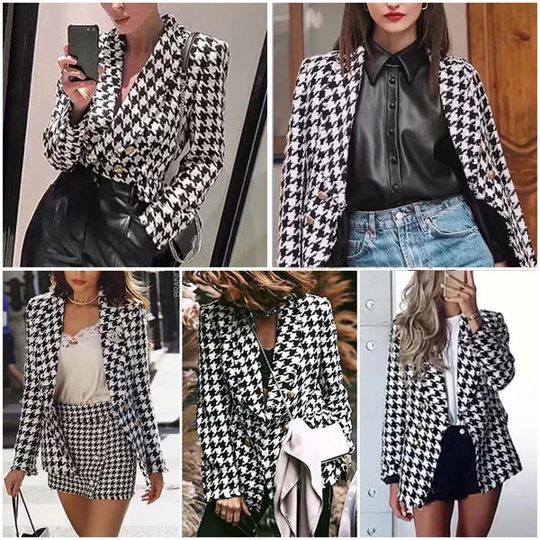 Black and White Houndstooth Blazer