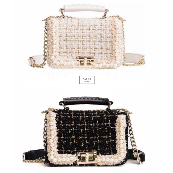 Tweed Pearl Shoulder Flap Bag