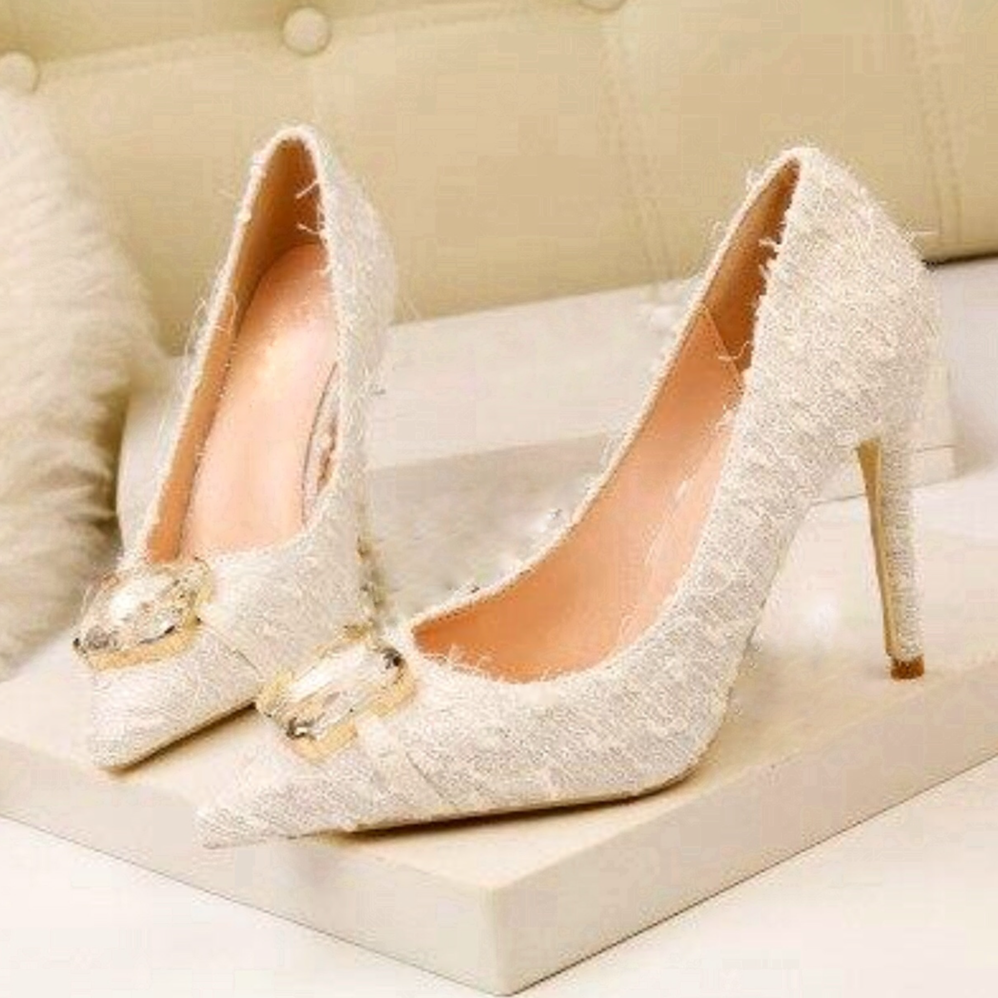 Coco High Heel Pointed Toe Crystal Buckle Shoes