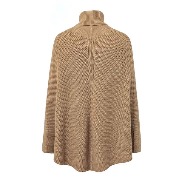 Oversize Knitted Sweater Cloak with Batwing Sleeves and Turtleneck