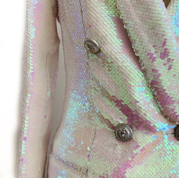 White Shimmer Sequined Long Blazer Jacket