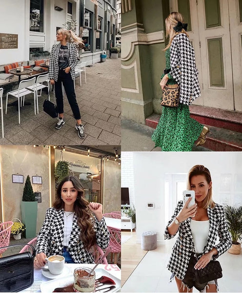 Black and White Houndstooth Blazer