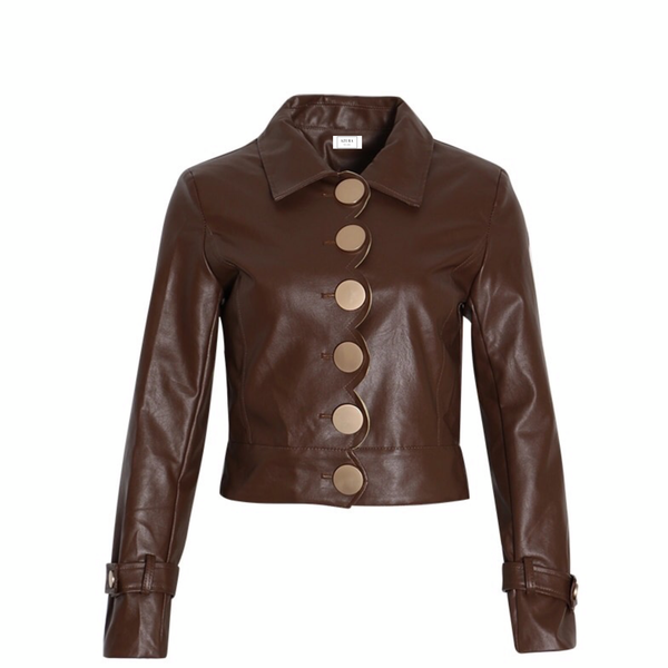 Brown Vegan Leather Cropped Jacket