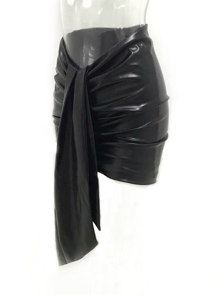 Ruched Faux Leather Front Drop Short Skirt