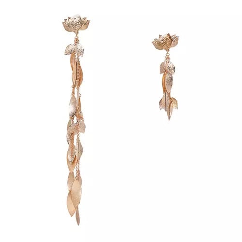 Gold Statement Dangly Leaf Earrings