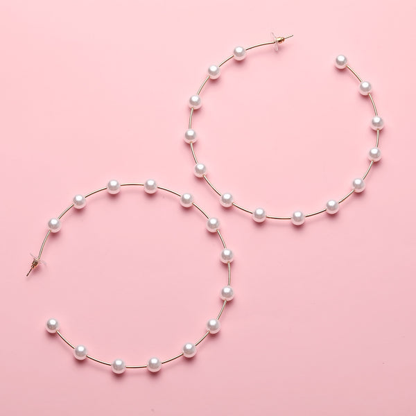 Large Pearl Drop Hoop Earrings