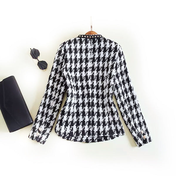 Black and White Houndstooth Tweed Elle Blazer