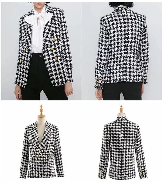 Black and White Houndstooth Blazer