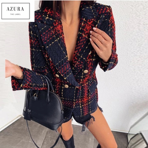 Red and Navy Tweed Coco Blazer