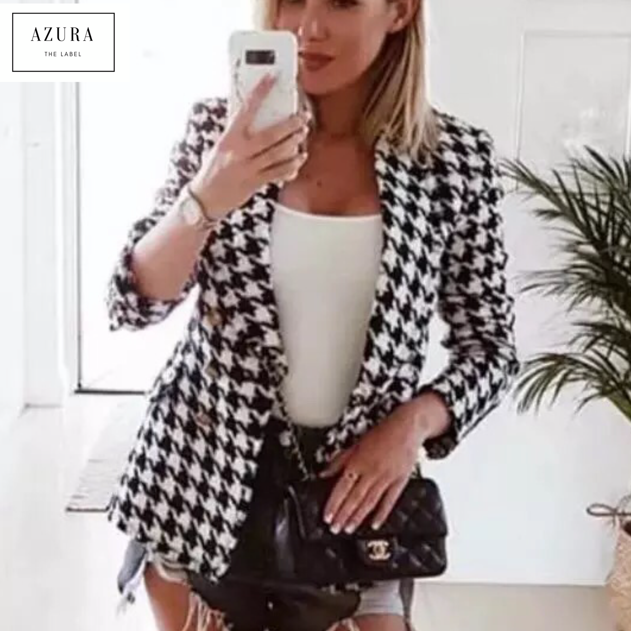 Black and White Houndstooth Blazer