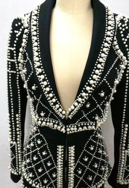 Ultra Luxe Pearl Beaded Black Blazer