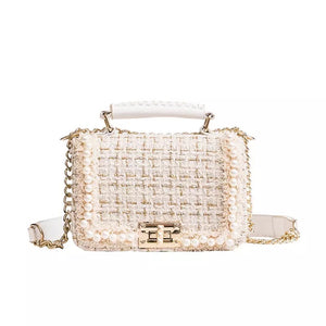 Tweed Pearl Shoulder Flap Bag