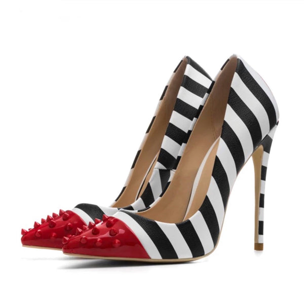 Nautical Stripe Studded Pointed Toe Shoes