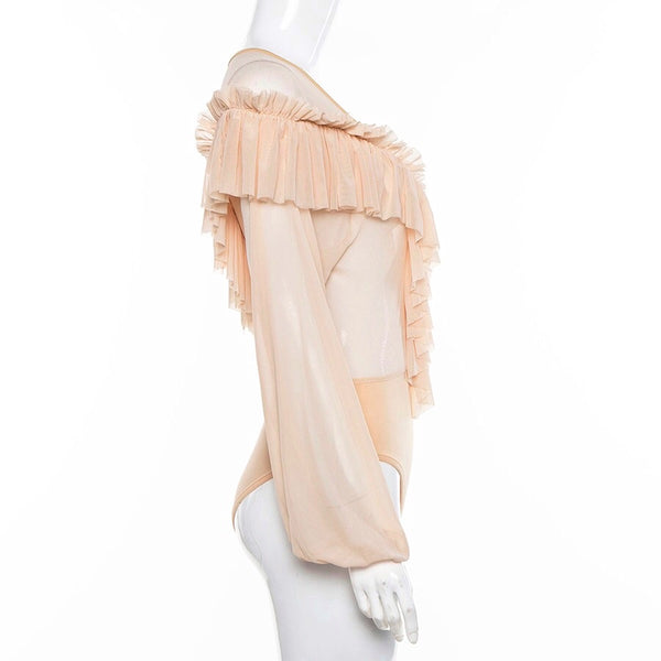 Chiffon Frill Front Bodysuit Blouse