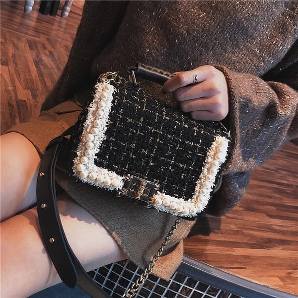 Tweed Pearl Shoulder Flap Bag