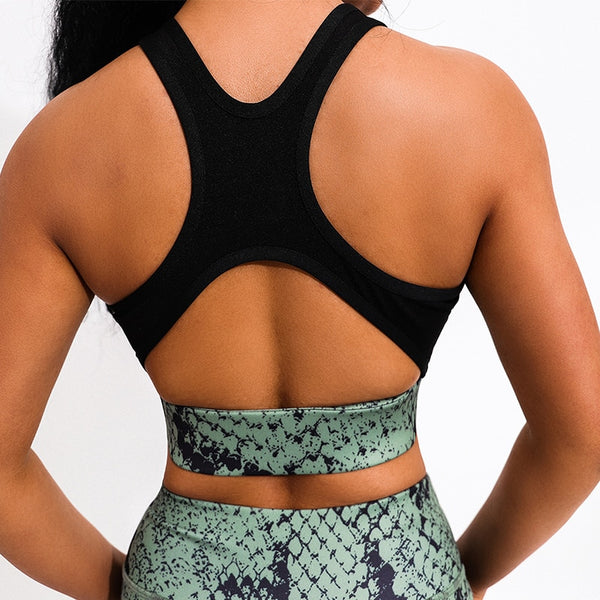 Green Snake Print Yoga Workout Gym Leggings and Sports Bra Set