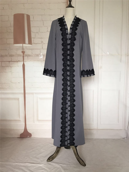 Embroidered Edge detail Lace Robe Abaya with Belt