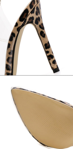 High Heel Animal Print Transparent Pointed Toe Shoes