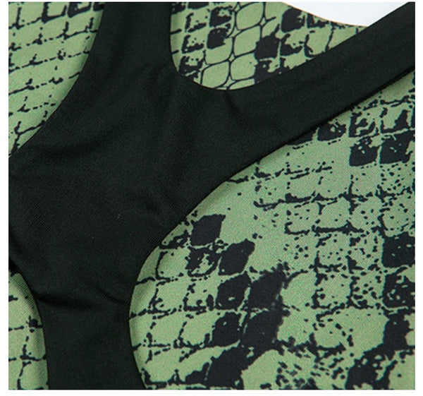 Green Snake Print Yoga Workout Gym Leggings and Sports Bra Set