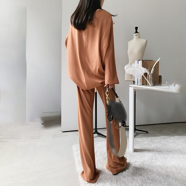 Two Piece Oversized Silky Wide Leg Pant Suit