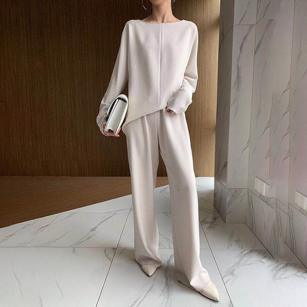 Two Piece Oversized Silky Wide Leg Pant Suit