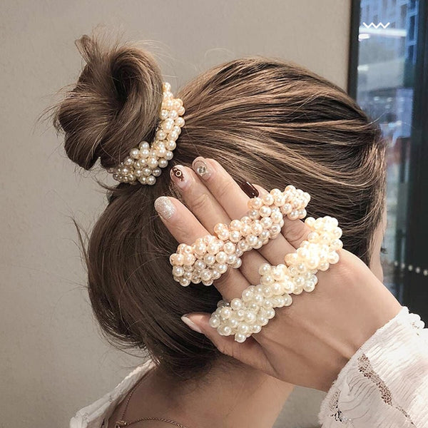 Elegant Pearl Beaded Elastic Hair Tie