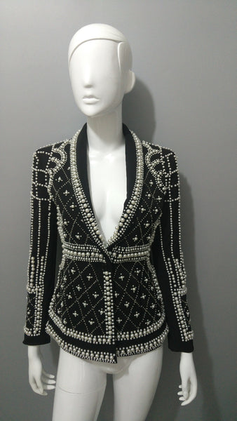 Ultra Luxe Pearl Beaded Black Blazer