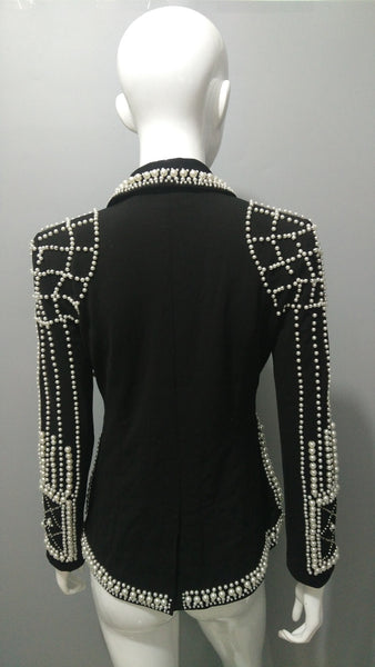 Ultra Luxe Pearl Beaded Black Blazer