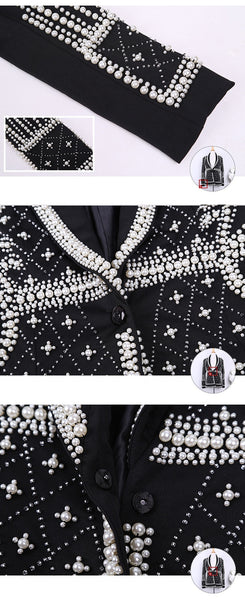 Ultra Luxe Pearl Beaded Black Blazer