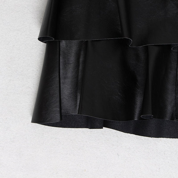 Vegan Leather Long Ruffle Skirt