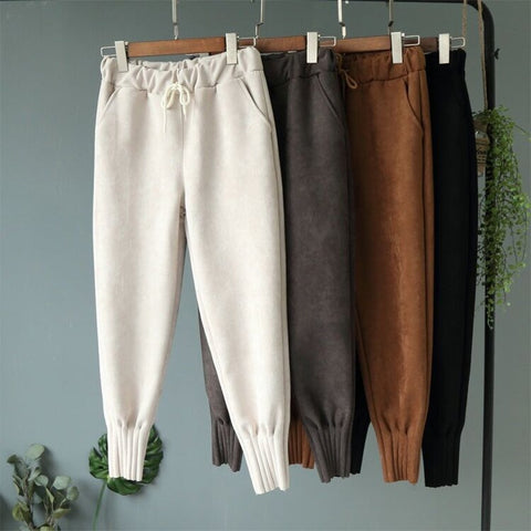 Luxury Suede Look Pleated Hem Pants