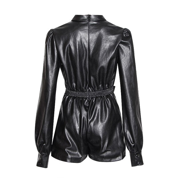 Vegan Leather Bow Tie Waist Playsuit