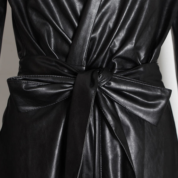 Vegan Leather Bow Tie Waist Playsuit