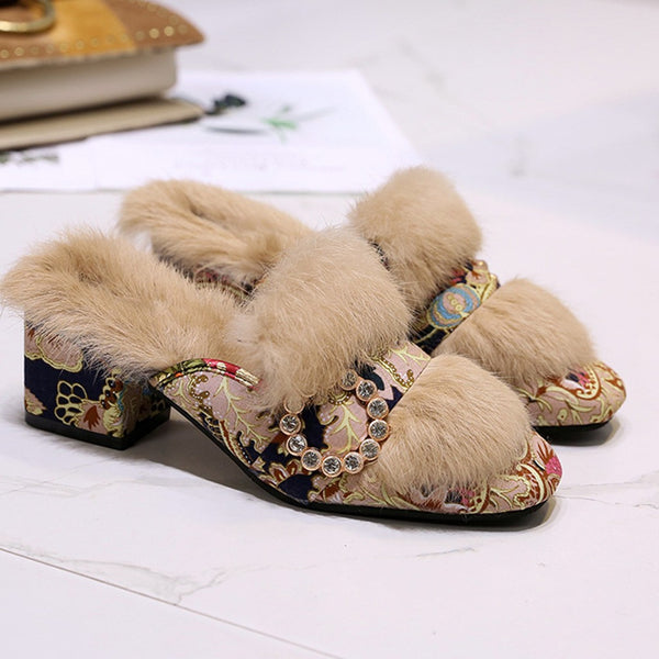 Classic Fluffy Crystal Ethnic Design Shoes