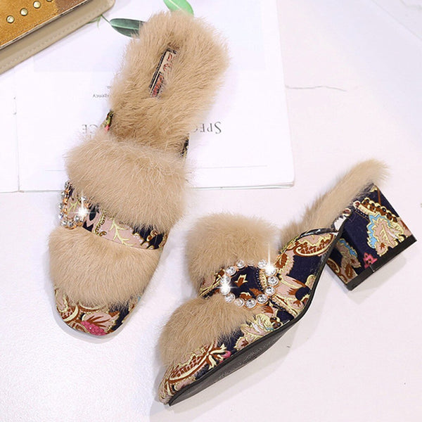 Classic Fluffy Crystal Ethnic Design Shoes