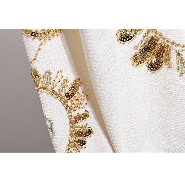 Two Piece Loungwear Set With Gold Flower Sequin Detail