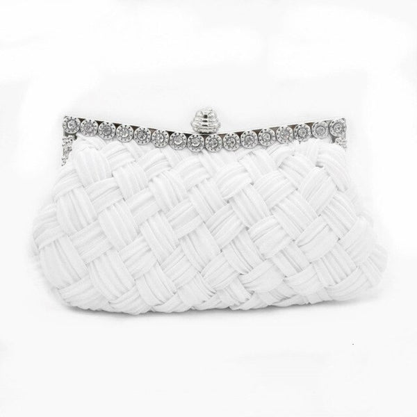 Woven Satin Evening Clutch Bag With Crystal Decoration