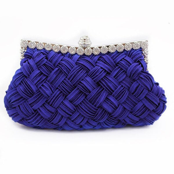 Woven Satin Evening Clutch Bag With Crystal Decoration