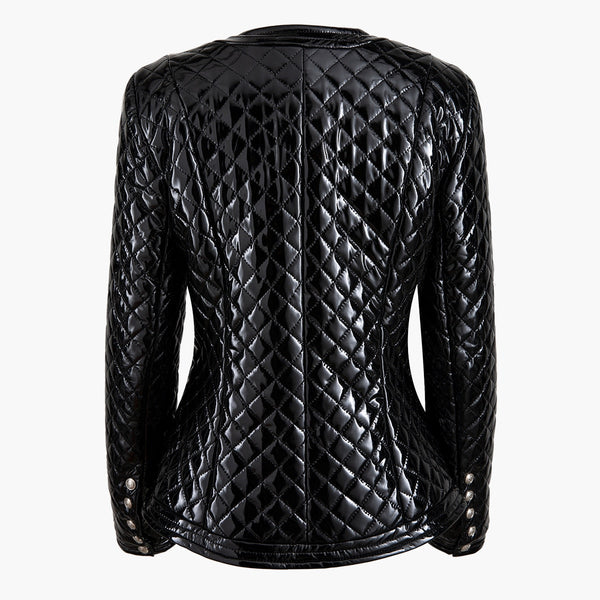 Shiny Vegan Leather Stitched Wet Look Jacket