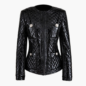 Shiny Vegan Leather Stitched Wet Look Jacket