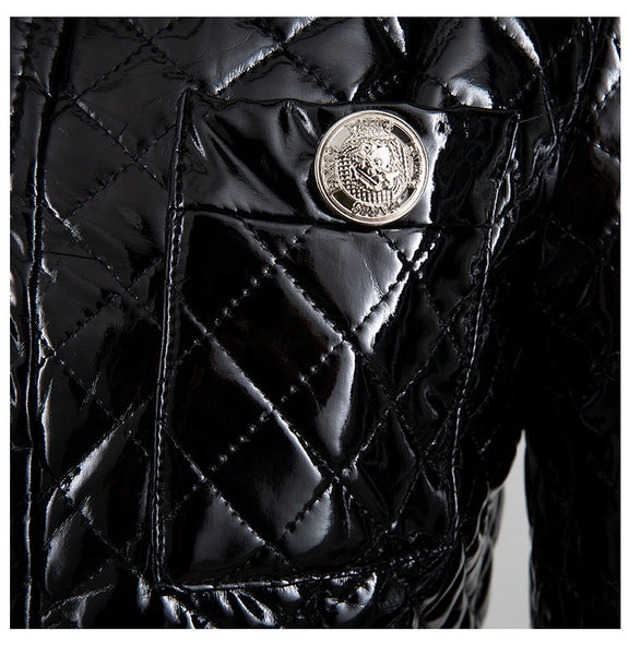 Shiny Vegan Leather Stitched Wet Look Jacket