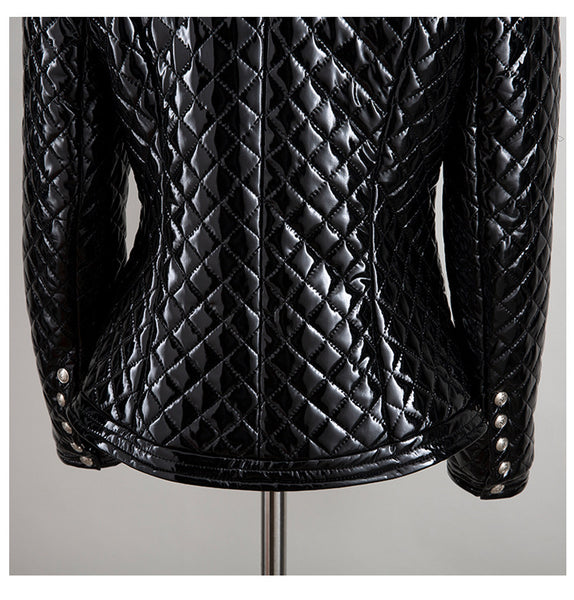 Shiny Vegan Leather Stitched Wet Look Jacket