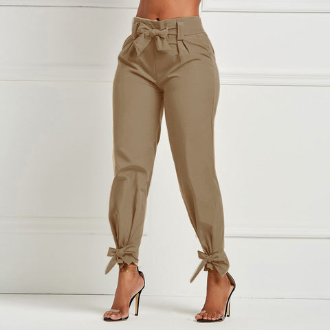 High Waist Bow Tie Casual Trouser Pants