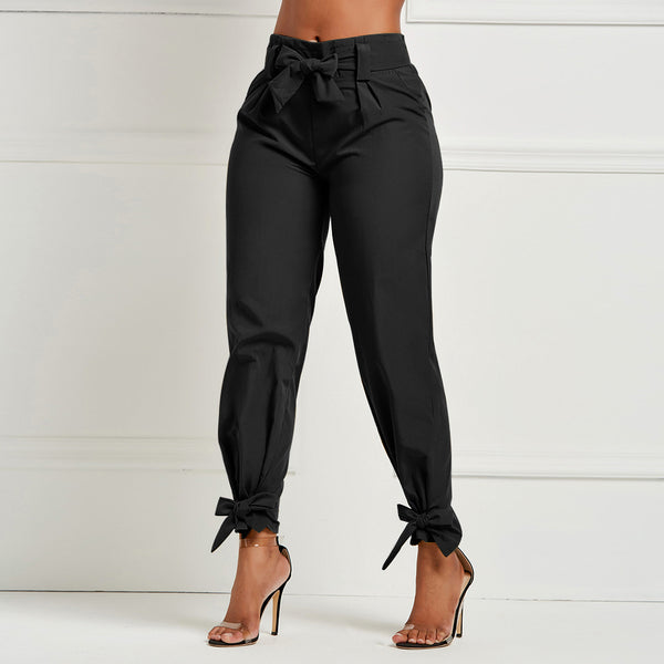 High Waist Bow Tie Casual Trouser Pants